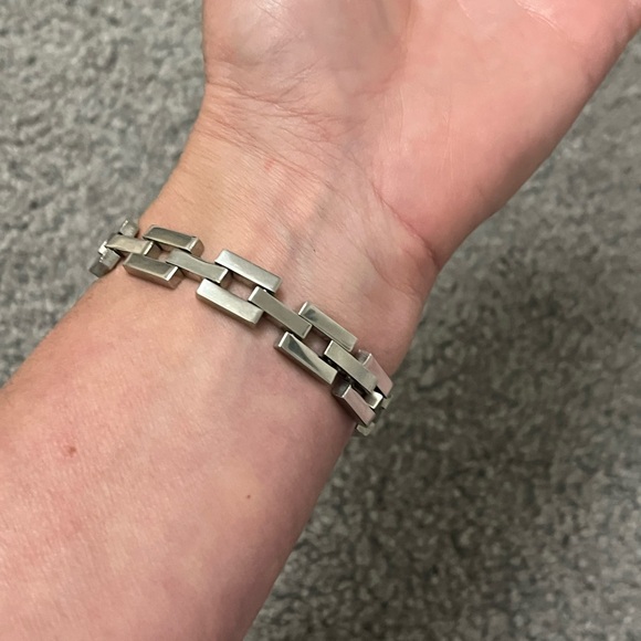 Art Deco flat square link chain bracelet- Sterling silver - Picture 7 of 7